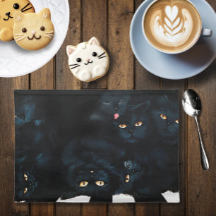Black Cat Cuddle Pile Felines Cute Cloth Placemat