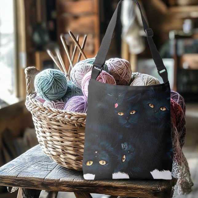 Black Cat Cuddle Pile Felines Cute Crossbody Bag (Creator Uploaded)