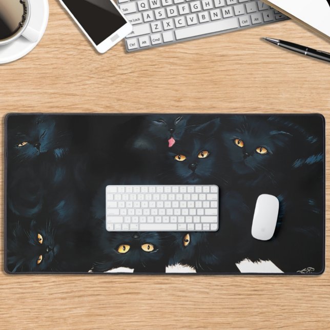 Black Cat Cuddle Pile Felines Cute Desk Mat (Creator Uploaded)