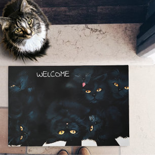 Black Cat Cuddle Pile Felines Cute Doormat
