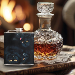 Black Cat Cuddle Pile Felines Cute Flask