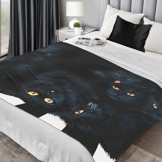 Black Cat Cuddle Pile Felines Cute Fleece Blanket (Creator Uploaded)