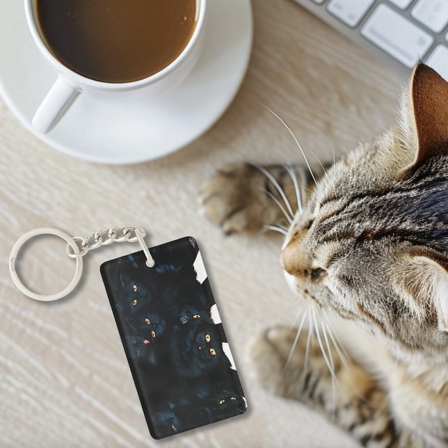 Black Cat Cuddle Pile Felines Cute Keychain (Creator Uploaded)