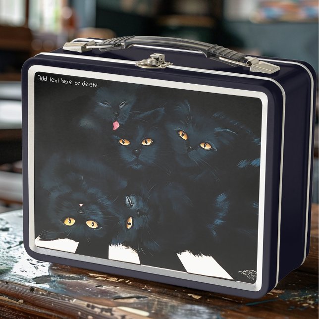 Black Cat Cuddle Pile Felines Cute Metal Lunch Box (Creator Uploaded)