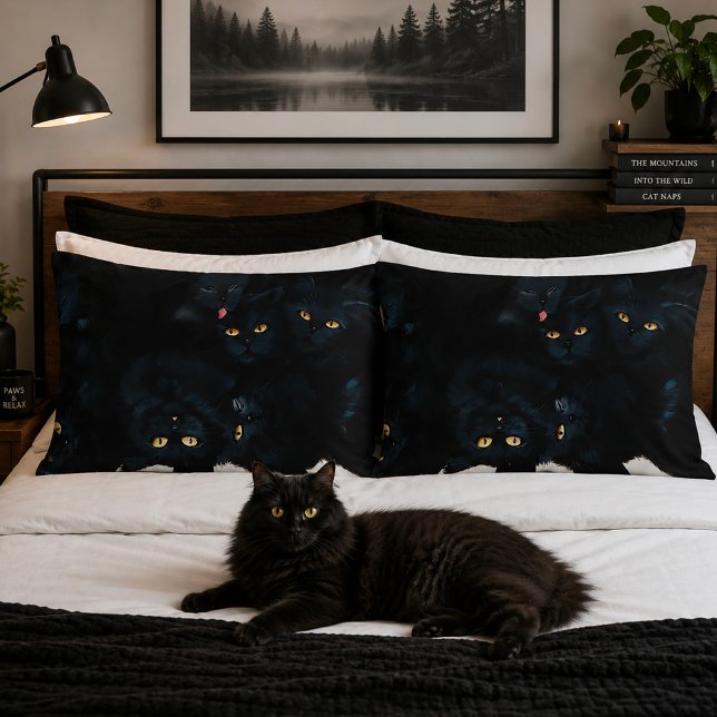 Black Cat Cuddle Pile Felines Cute Pillow Case (Creator Uploaded)