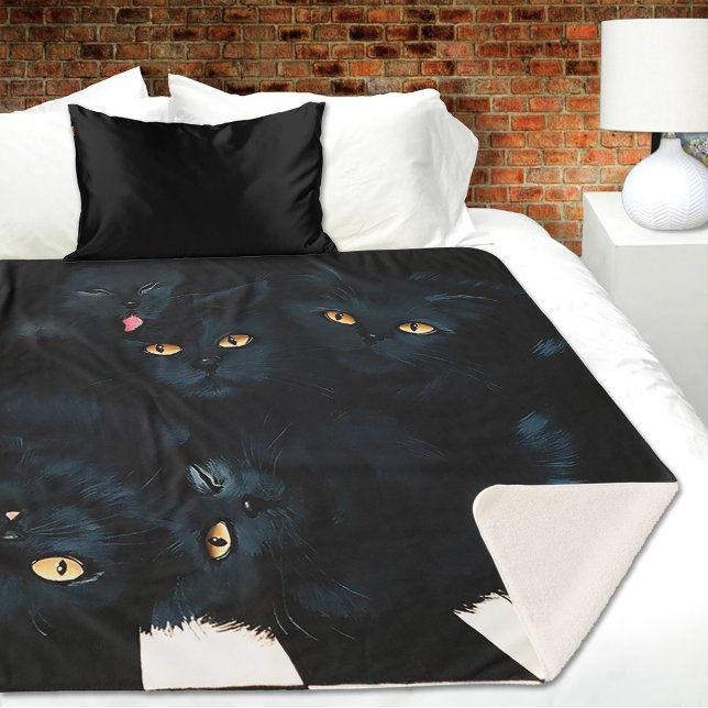 Black Cat Cuddle Pile Felines Cute Sherpa Blanket (Creator Uploaded)