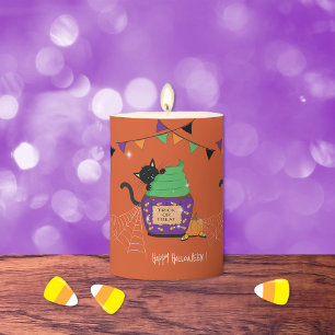 Black Cat Cupcake Halloween Orange Pillar Candle