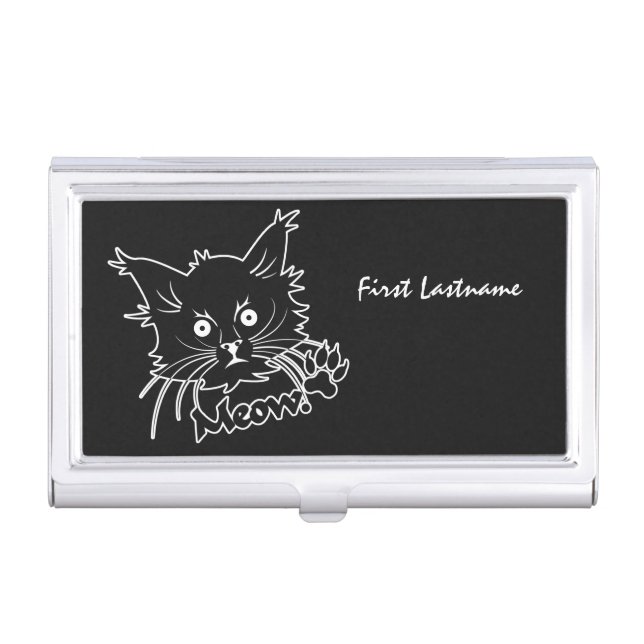 Black Cat custom business card holder (Front)