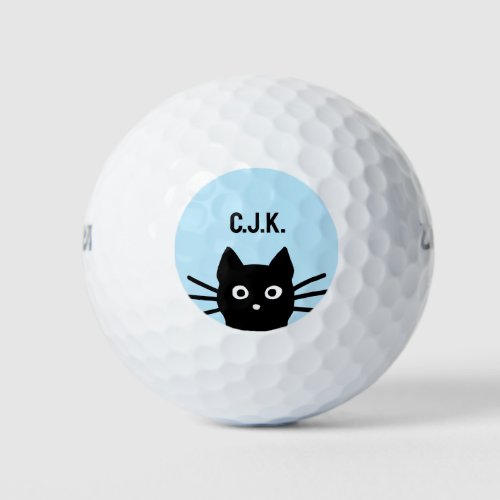Black Cat Custom Name Funny Peeking Cat Golf Balls
