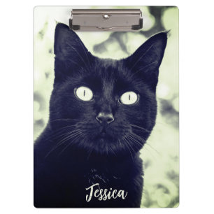 Black Cat Cute Animal Photo Personalized Name Clipboard