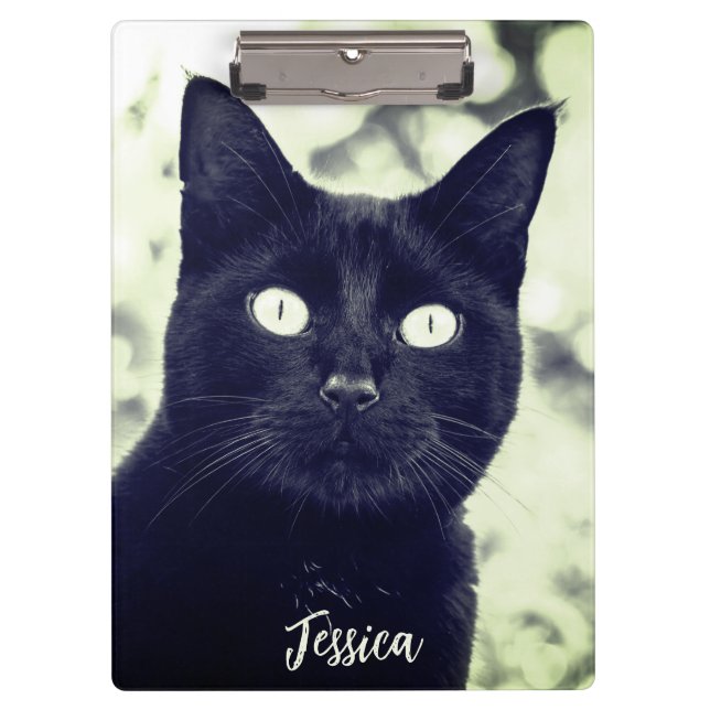 Black Cat Cute Animal Photo Personalized Name Clipboard (Front)