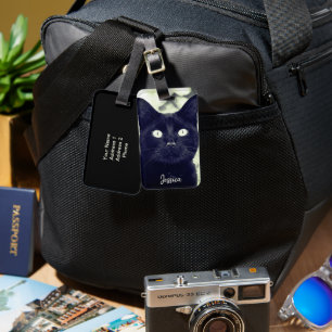 Black Cat Cute Animal Photo Personalized Name Luggage Tag