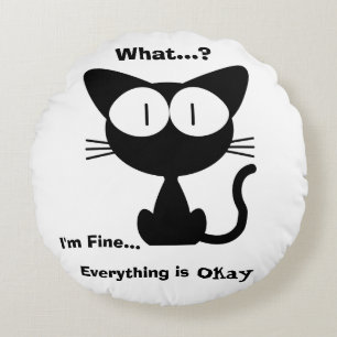 Black Cat, Cute Cat, Cat Pattern,Modern Round Pillow