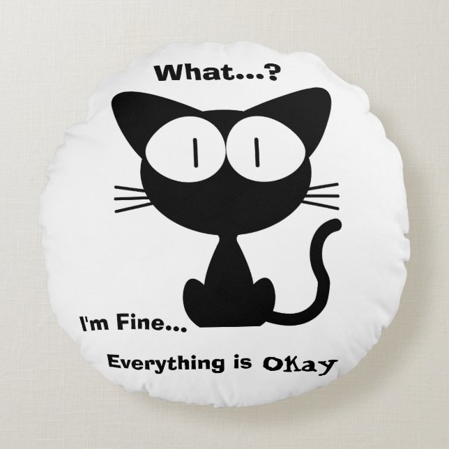 Black Cat, Cute Cat, Cat Pattern,Modern  Round Pillow (Front)
