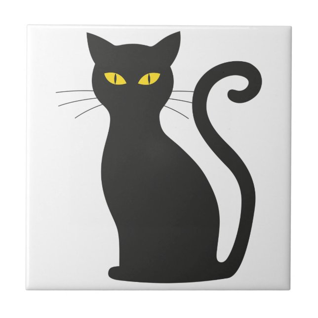 Black Cat Cute Ceramic Tile (Front)