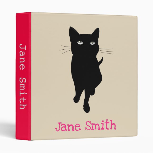 Black cat cute feline 3 ring binder (Front/Spine)