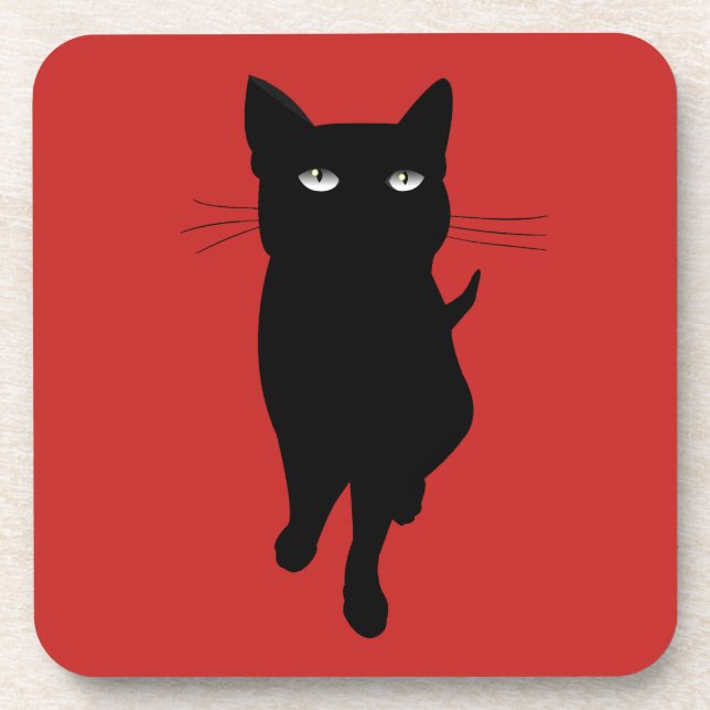Black cat cute feline beverage coaster (Front)