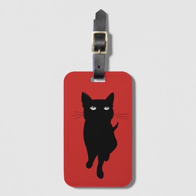 Black cat cute feline luggage tag (Front Vertical)