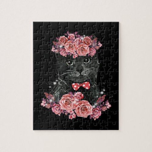 Black Cat Cute Flowers Cat Cat Life Kitty Love Jigsaw Puzzle