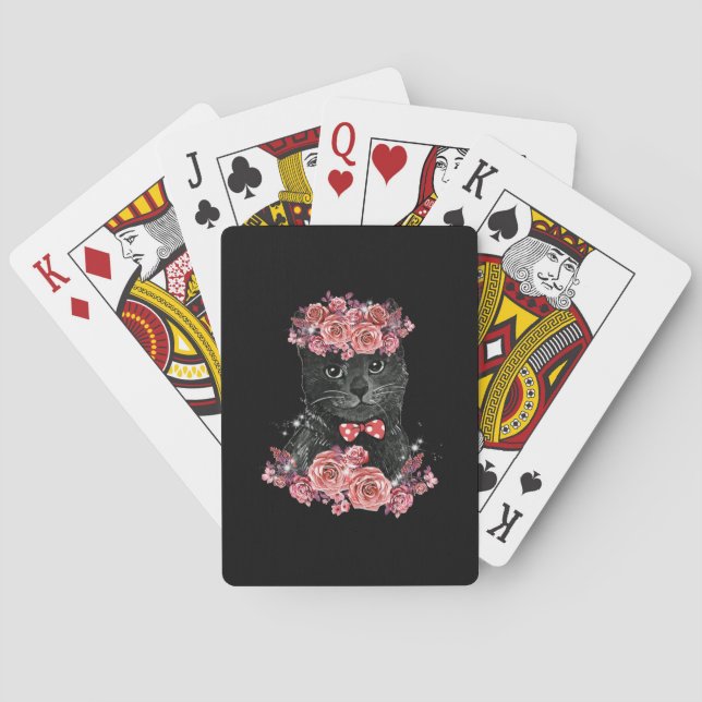 Black Cat Cute Flowers Cat Cat Life Kitty Love Poker Cards (Back)