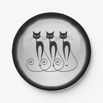 Black cat cute funny triplet paper plate