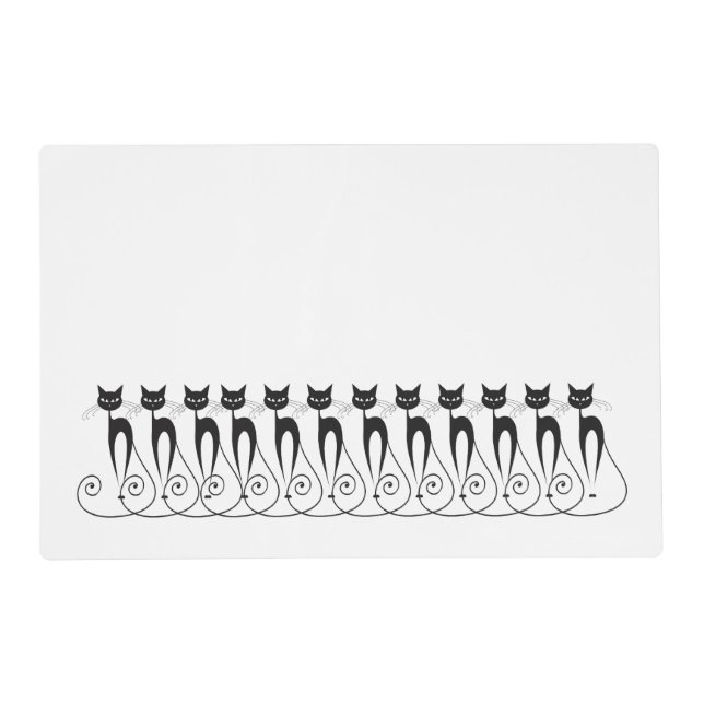 Black cat cute funny triplet placemat (Front)