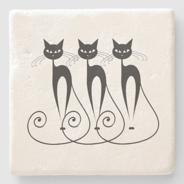 Black cat cute funny triplet stone coaster (Front)