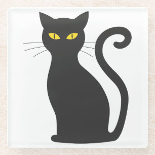 Black Cat Cute Glass Coaster