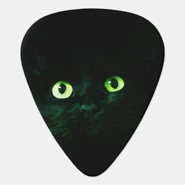 Black Cat Cute Green Eyes Custom Guitar Pick (Front)