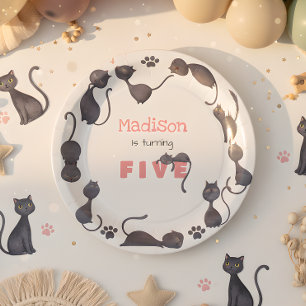 Black cat cute kids birthday paper plates