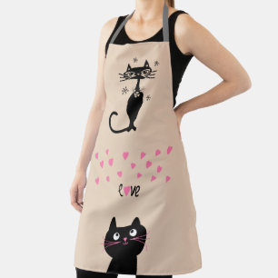 BLACK CAT CUTE KITCHEN LOVE APRON