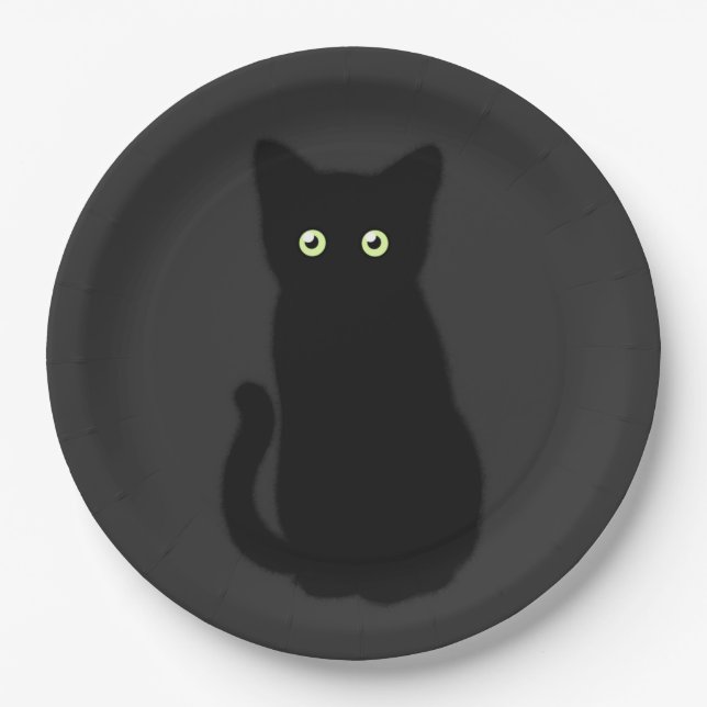 Black cat, cute kitten, spooktacular fun classic  paper plates (Front)