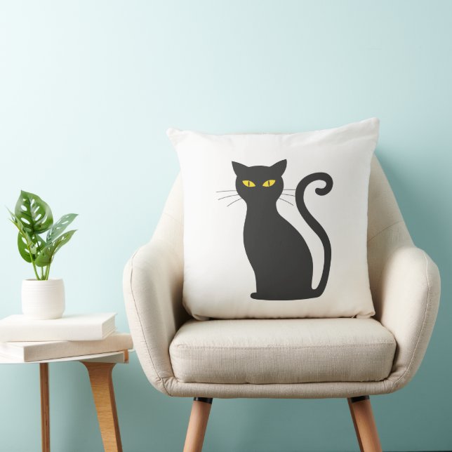 Black Cat Cute Throw Pillow (Chair)