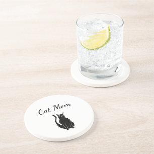 Black Cat Cute Winking Kitty Cartoon Coaster