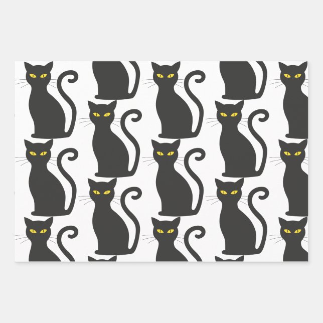 Black Cat Cute Wrapping Paper Sheets (Front 3)