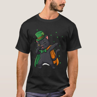Black Cat Dabbing St Patricks Day Leprechaun Irish T-Shirt