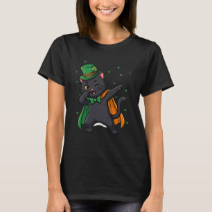 Black Cat Dabbing St Patricks Day Leprechaun Irish T-Shirt