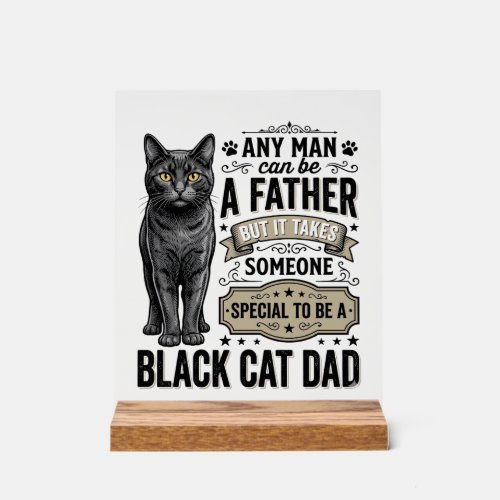 Black Cat Dad Vintage Engraving T-Shirt Design_1 Acrylic Sign