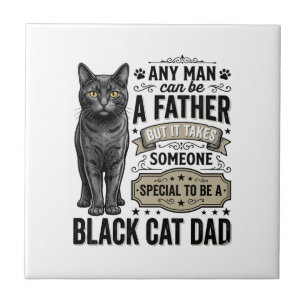 Black Cat Dad Vintage Engraving T-Shirt Design_1 Ceramic Tile