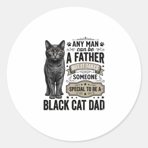 Black Cat Dad Vintage Engraving T-Shirt Design_1 Classic Round Sticker