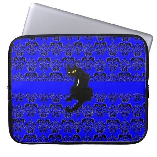 BLACK CAT DAMASK black blue Laptop Sleeve
