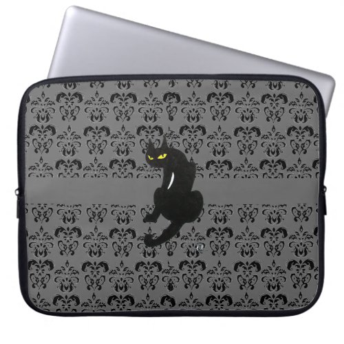 BLACK CAT DAMASK black grey Laptop Sleeve
