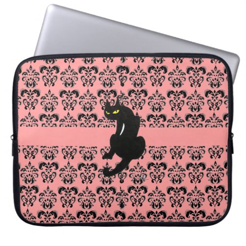 BLACK CAT DAMASK black pink Laptop Sleeve