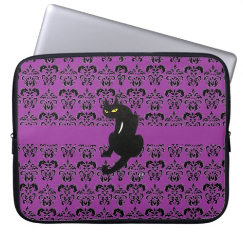 BLACK CAT DAMASK black purple Laptop Sleeve