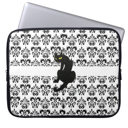BLACK CAT DAMASK black white Laptop Sleeve