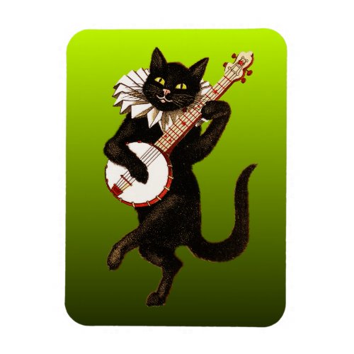 Black Cat Dancing Playing Banjo Music Magnet