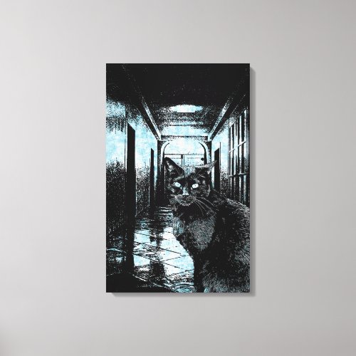 Black Cat Dark Corridor Original Art Canvas Print