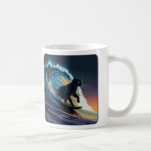 Black Cat Dawn Patrol Surfing Coffee Mug