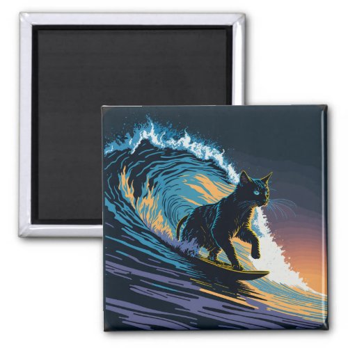Black Cat Dawn Patrol Surfing Magnet