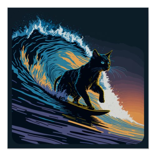 Black Cat Dawn Patrol Surfing Poster